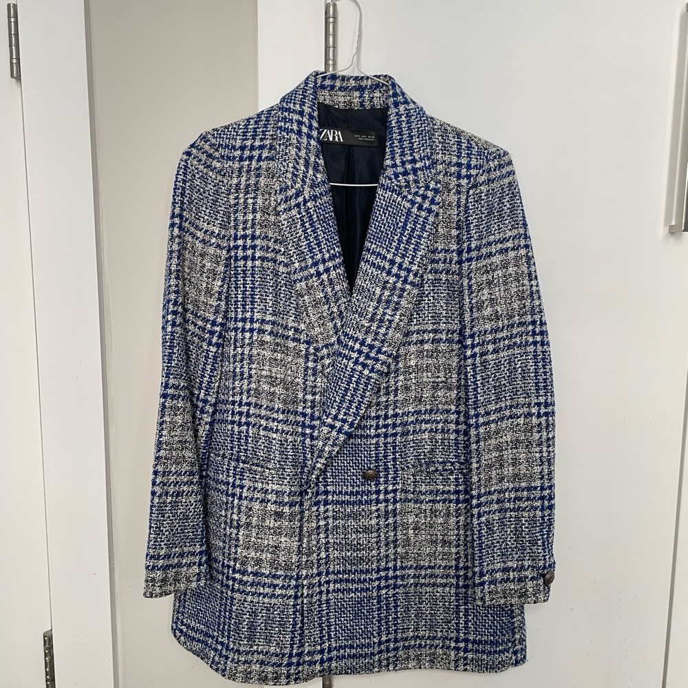 Zara Blue and Gray Tweed Blazer size S